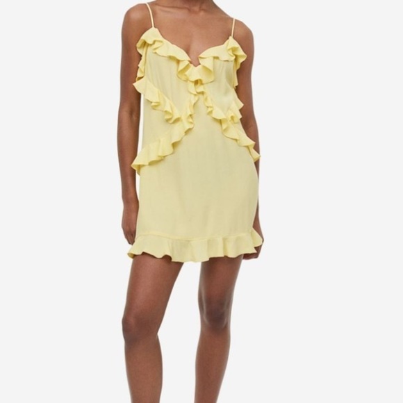 H&M NWT Yellow flouncy mini dress medium gorgeous spring dress - Picture 2 of 5